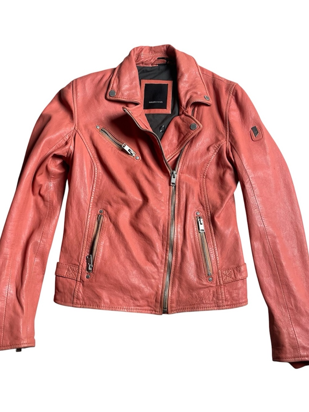 Mauritius Genuine Leather Biker Jacket Coral Pink Lamb Leather S